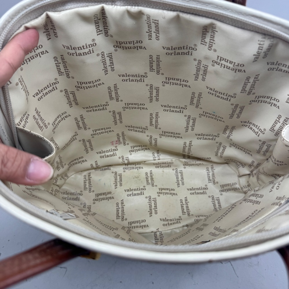 Valentino Orlandi Womens Top Handle Bag Cream Leather Tassel Made in Italy 7095 - Picture 6 of 15